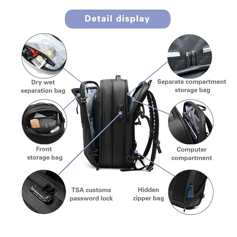 Vacuum Compression Backpack with Pump | Large-Capacity Travel & Business Laptop Bag – Black