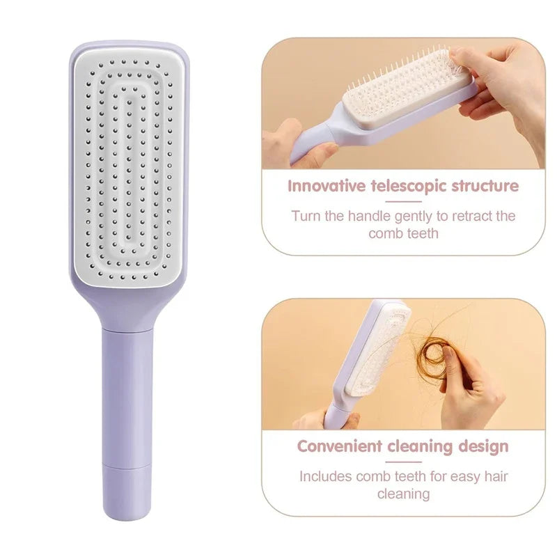 Self-Cleaning Spinning Hair Comb | Anti-Static, Retractable Massage Comb