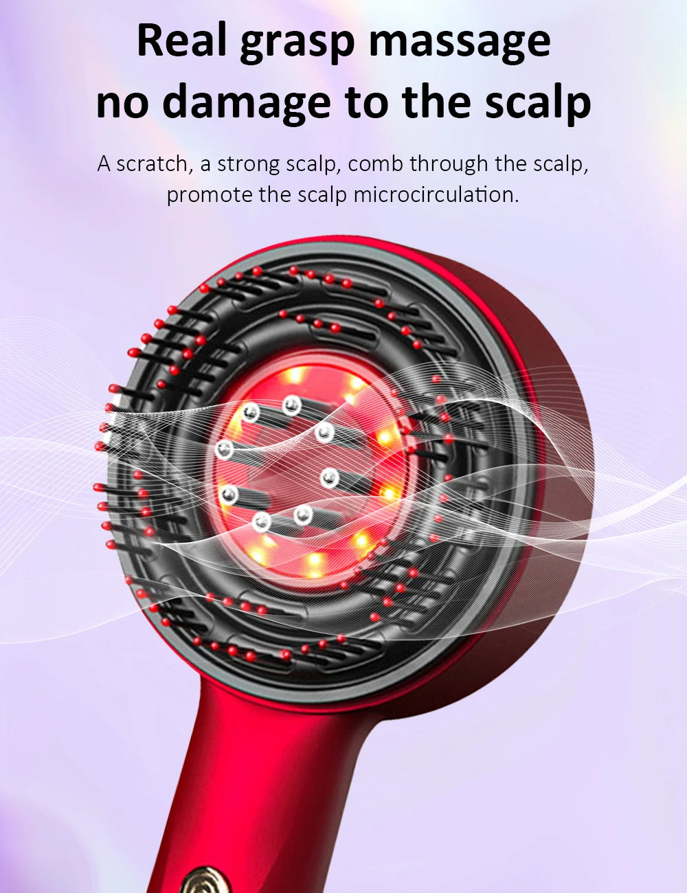 Electric Vibration Massage Comb with Red Light Therapy – Waterproof Scalp Massager for Hair Care