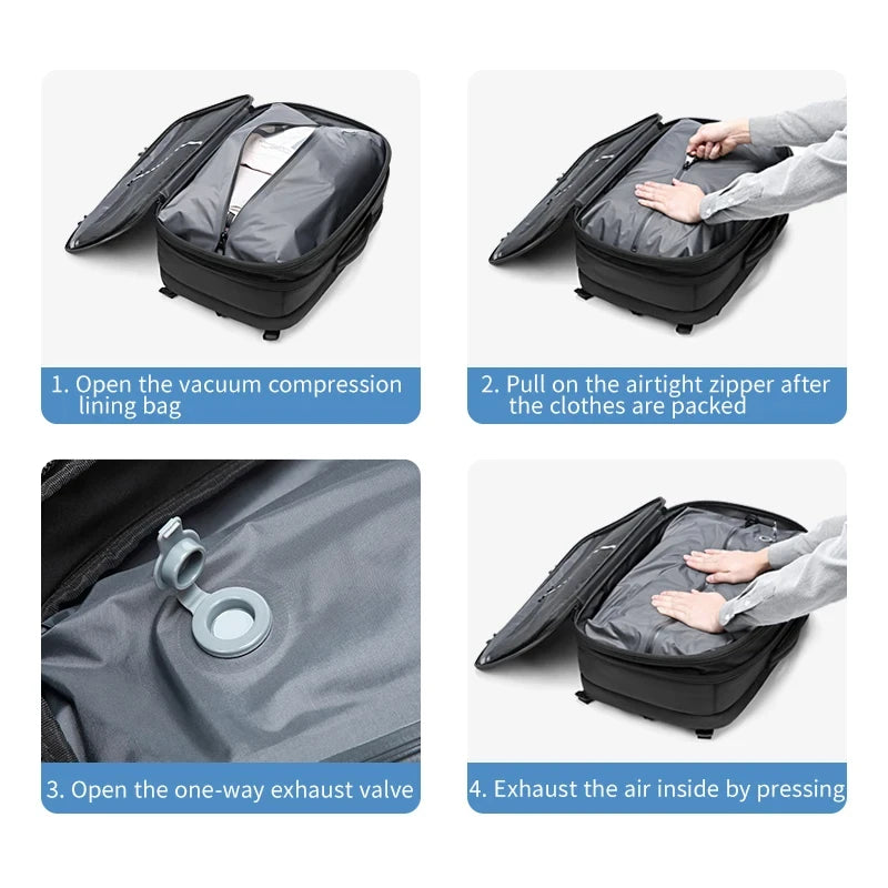 Vacuum Compression Backpack with Pump | Large-Capacity Travel & Business Laptop Bag – Black