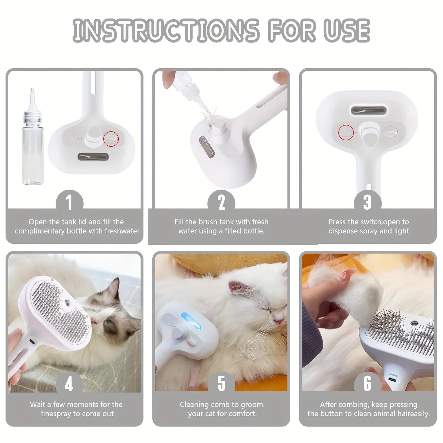 Pet Spray Hair Comb – Multifunctional Grooming Brush with Water Mist and Dematting Features for Cats and Dogs