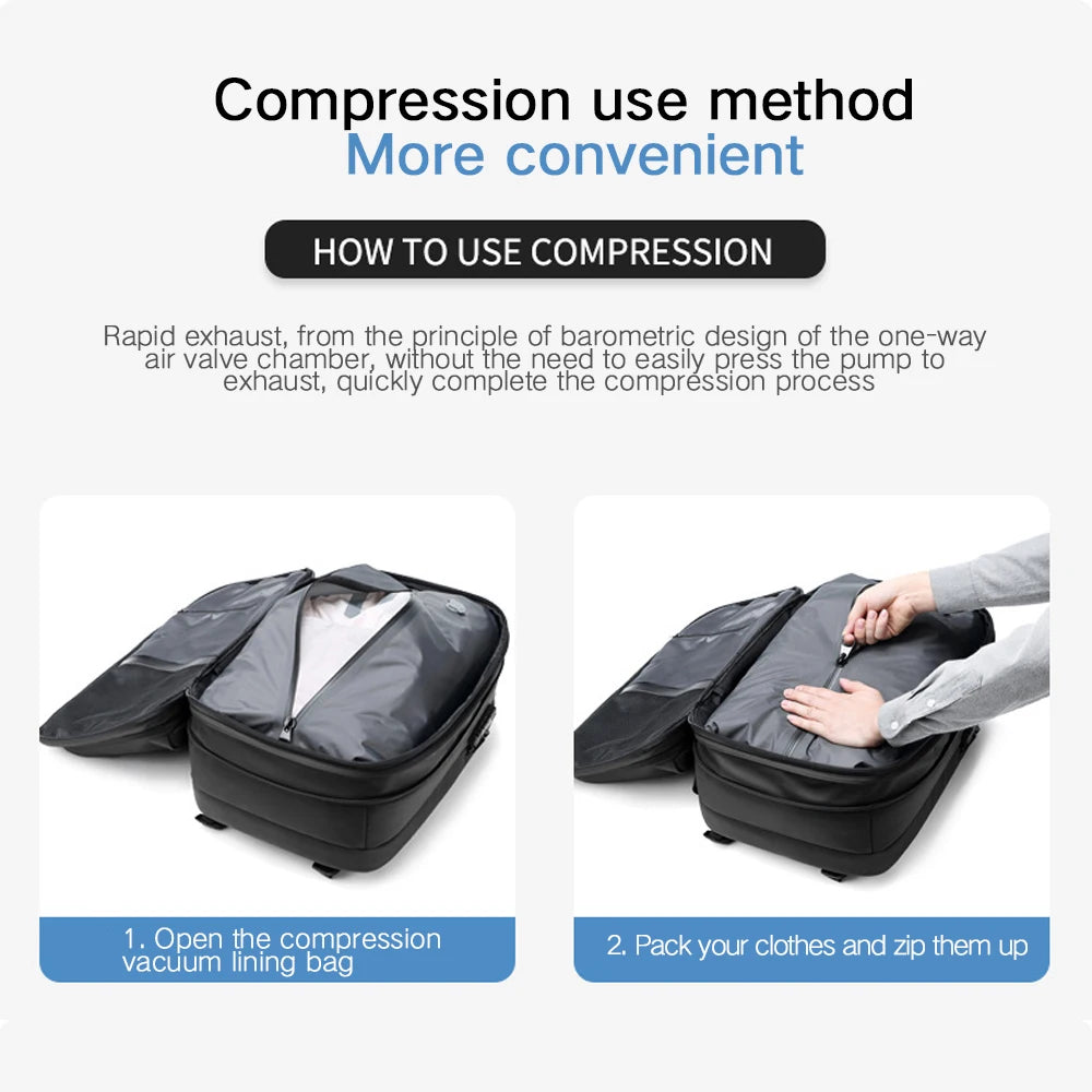 Travel Backpack | Vacuum Compression 17'' Laptop Bag – Large Capacity, Business & Hiking