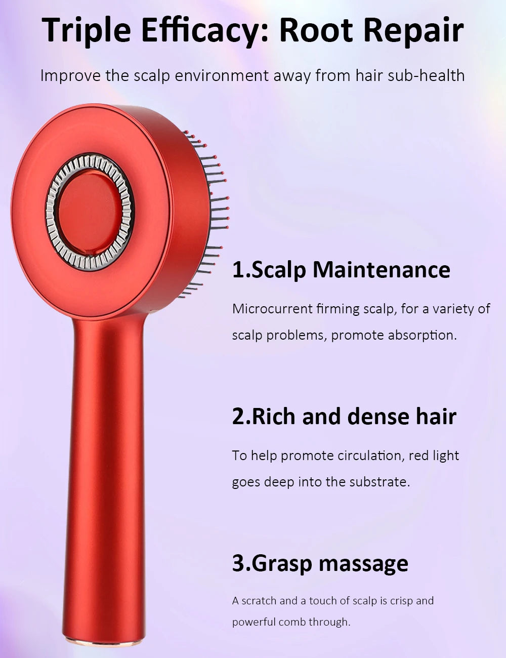 Electric Vibration Massage Comb with Red Light Therapy – Waterproof Scalp Massager for Hair Care