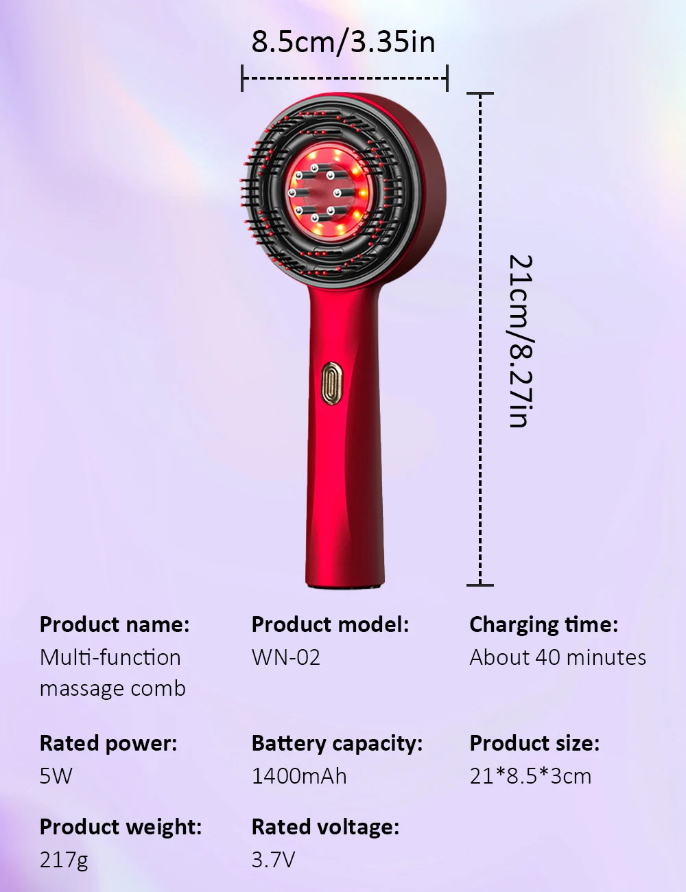 Electric Vibration Massage Comb with Red Light Therapy – Waterproof Scalp Massager for Hair Care