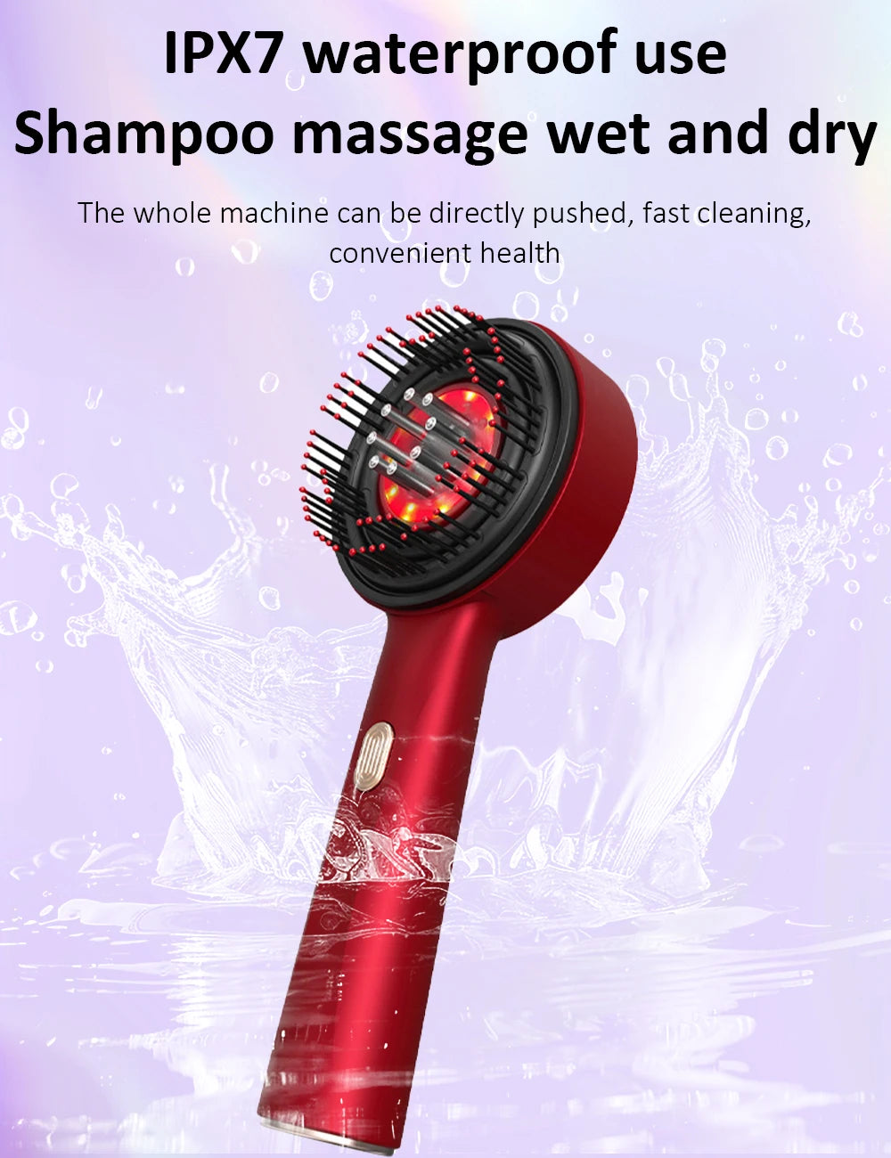 Electric Vibration Massage Comb with Red Light Therapy – Waterproof Scalp Massager for Hair Care
