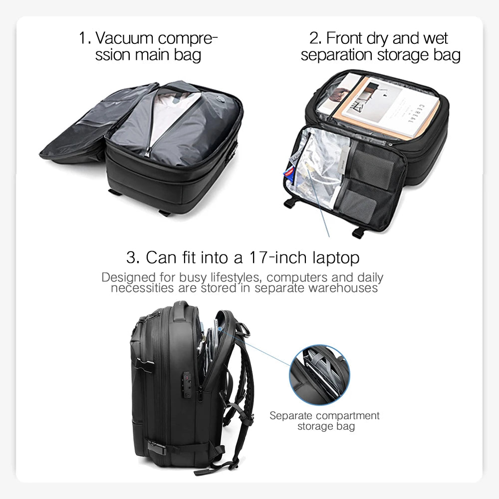 Travel Backpack | Vacuum Compression 17'' Laptop Bag – Large Capacity, Business & Hiking
