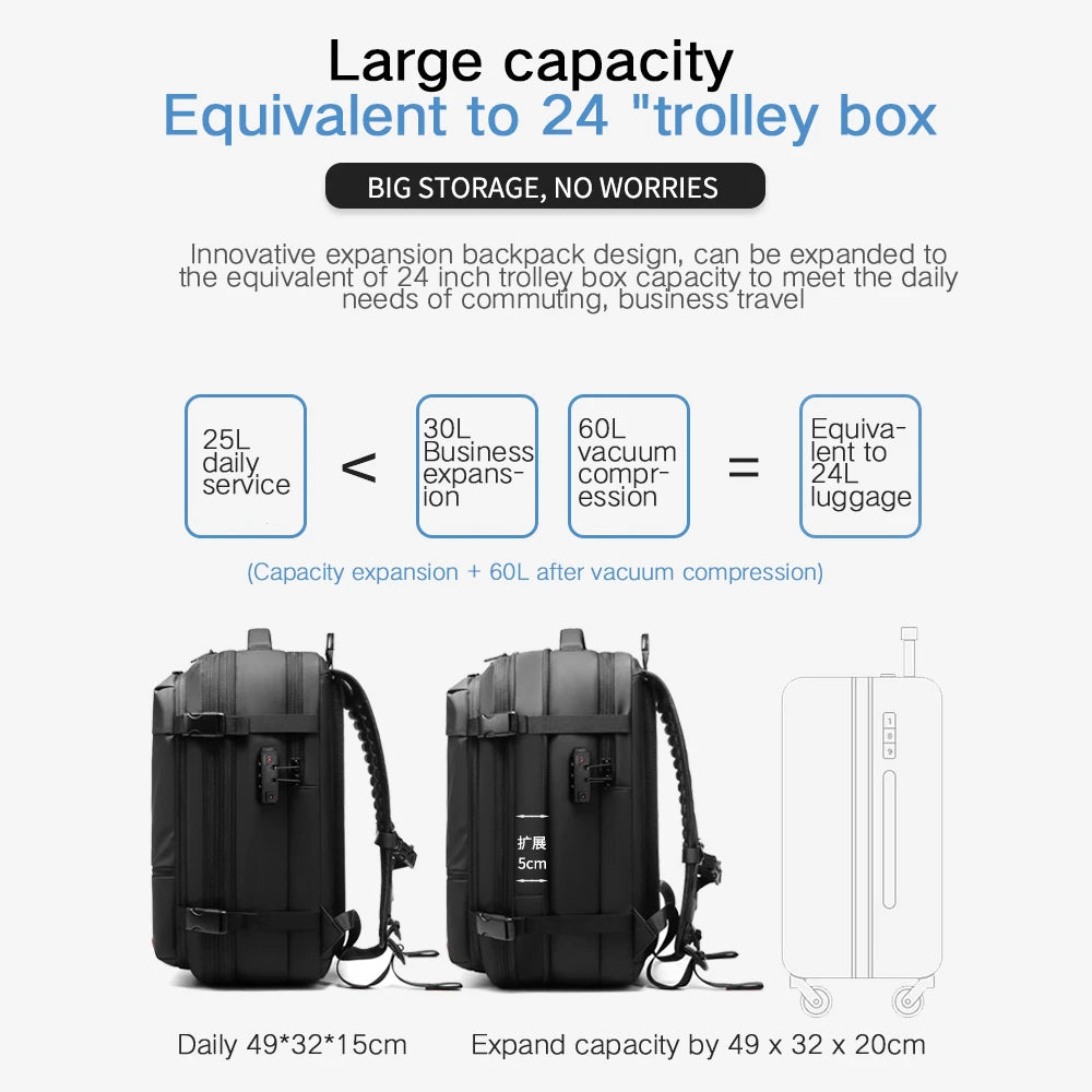 Travel Backpack | Vacuum Compression 17'' Laptop Bag – Large Capacity, Business & Hiking