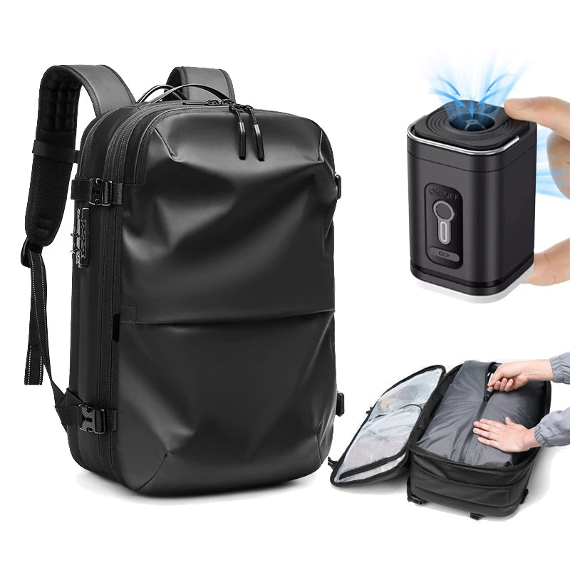 Vacuum Compression Backpack with Pump | Large-Capacity Travel & Business Laptop Bag – Black