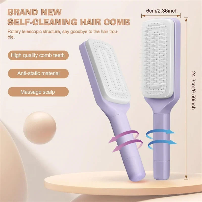 Self-Cleaning Spinning Hair Comb | Anti-Static, Retractable Massage Comb