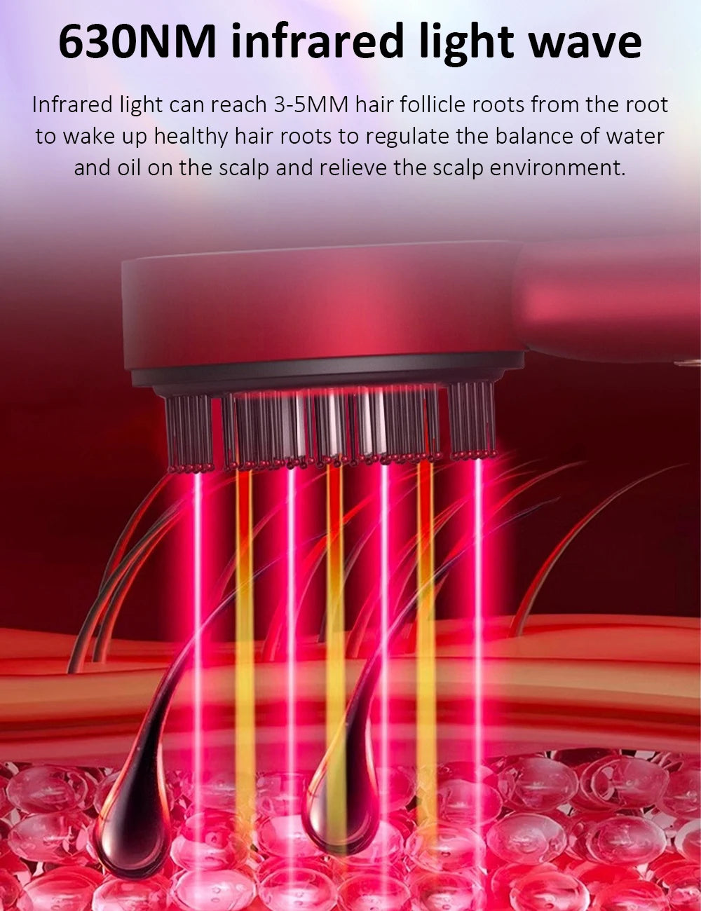 Electric Vibration Massage Comb with Red Light Therapy – Waterproof Scalp Massager for Hair Care