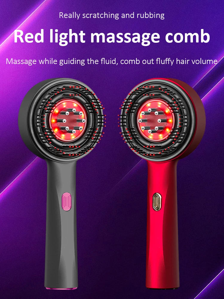 Electric Vibration Massage Comb with Red Light Therapy – Waterproof Scalp Massager for Hair Care